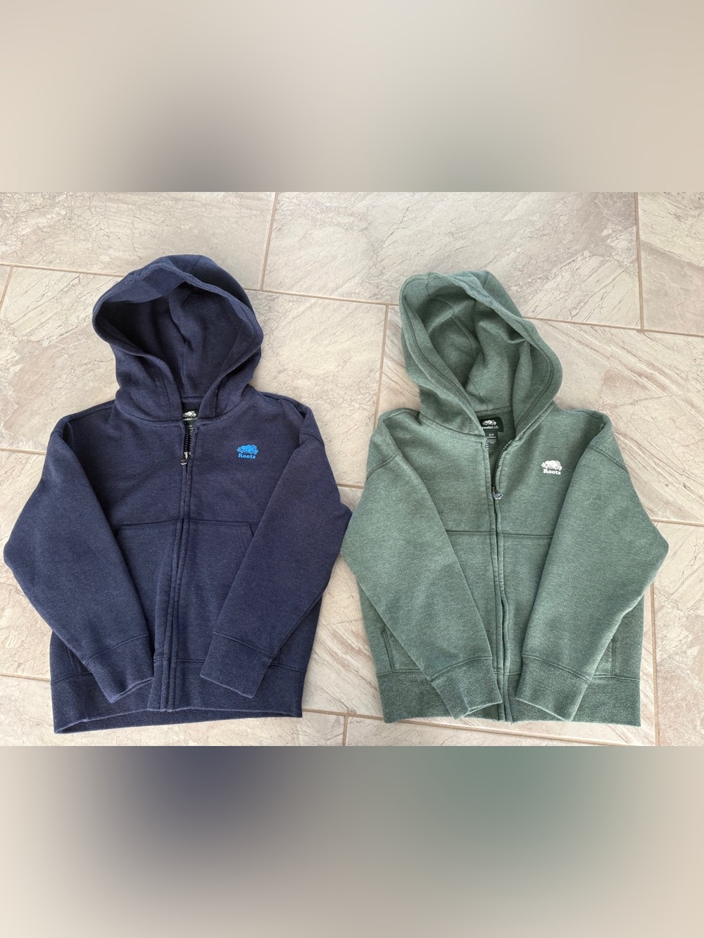Roots Kids Hoodies in Navy and Green with Logo